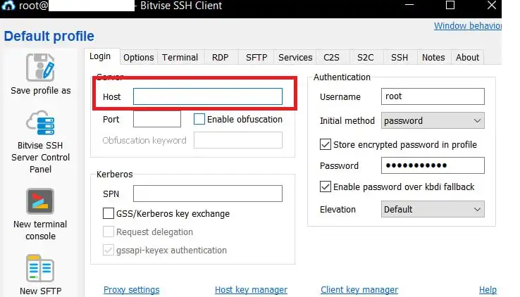 Username root